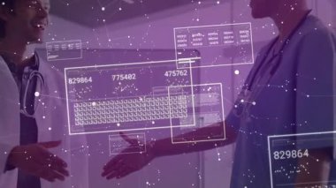 Dijital arayüz animasyon koridoru kliniklerin el sıkışarak sağlık verilerini takas etmelerini sağlıyor. Sağlık, işbirliği, teknoloji, yenilik, profesyonellik, iletişim, siber güvenlik