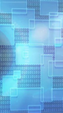 Mavi arkaplanda veri işleme animasyonu. Küresel bilim, bağlantılar, veri işleme ve dijital arayüz kavramı dijital olarak oluşturulmuş video.