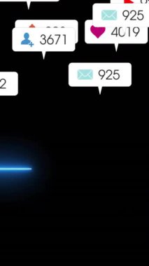 Sosyal medya, mavi kalp şeklindeki elektrokardiyogramın üzerinde canlandırma simgeleri oluşturuyor. dijital, iletişim, etkileşim, teknoloji, sağlık hizmeti, çevrimiçi