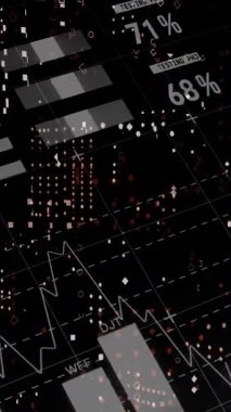 Siyah arkaplana karşı bilgi arayüzü üzerinde soyut desen oluşturan noktaların animasyonu. Dijital olarak oluşturulmuş, hologram, rapor, finans, iş dünyası, veritabanı ve teknoloji kavramı.