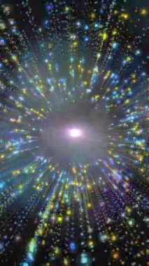 Renkli parçacıkların dinamik bir şekilde yayıldığı parlak ışık patlaması. canlı, patlama, enerji