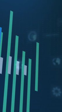 Koyu dijital arkaplanda renkli çubuk ve çizgi grafiklerinin animasyonu. Veri, analitik, istatistik, görselleştirme, teknoloji, finans