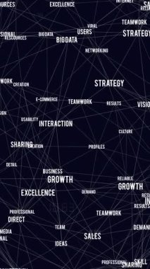 Dijital kelimelerle bağlantı ağının animasyonu. küresel teknoloji, dijital arayüz, bağlantı ve ağ konsepti dijital olarak oluşturulmuş video.