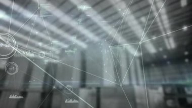 Karenin açılışı sırasında ince beyaz çizgiler düğüm bağlantılarını takip ediyor ve veri bloklarını görüntülüyor. Teknoloji, bağlantı, dijital, yenilik, gelecek, veri, analitik