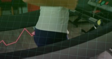 Koşu bandında koşan bayan koşucu, konsol pembe grafik izleme performansı. Fitness, sağlık, teknoloji, dijital, motivasyon, hareket, modern