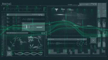 Başlangıçta çift UI örneklerin yer değiştirdiği ve örnek analizi için dalga formu oluşturan verileri gösteriyordu. Dijital arayüz, veri görselleştirme, bilimsel görselleştirme, moleküler analiz, gelecekteki teknoloji, laboratuvar ekipmanları, sistem izleme