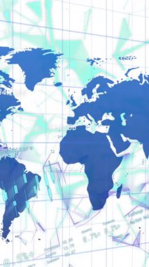 Animation of financial data processing over world map. Global business, finances, computing and data processing concept digitally generated video.