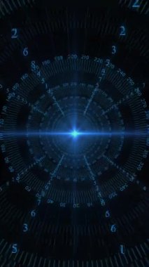 Işık noktalarının üzerinde daireler çizerek numaraların animasyonu. Küresel bilim, teknoloji ve dijital arayüz kavramı dijital olarak oluşturulmuş video.