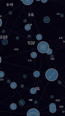 Bilgisayar sunucuları üzerinden bağlantı ağının animasyonu. Dijital olarak oluşturulmuş küresel bağlantılar, hesaplama ve veri işleme kavramı.