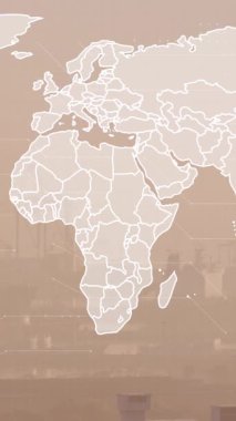 Şehir haritasının animasyonu ve finansal veri işlemesi. Küresel iş, finans, hesaplama ve veri işleme kavramı dijital olarak oluşturulmuş video.