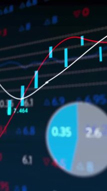 Mavi arka planda istatistiksel ve borsa veri işleme animasyonu. İş veri teknolojisi kavramı