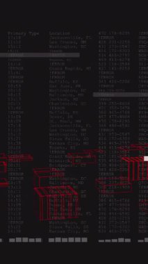 Kırmızı şehir manzarasını kaplayan analitiklerle dijital verilerin animasyonu, grafikler içeriyor. Teknoloji, fütüristik, yenilik, kentsel, görselleştirme