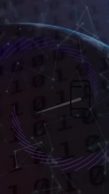 QR kodlarının ve dünya üzerindeki şekillerin animasyonu. Küresel iş, finans ve dijital arayüz kavramı dijital olarak oluşturulmuş video.