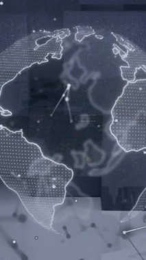 Küre ve veri işleme animasyonu. Dijital olarak oluşturulmuş küresel bağlantılar, hesaplama ve veri işleme kavramı.