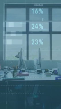 Ofiste çalışan iş ekibi veri analizi animasyon örtüsüyle çalışıyor. Takım çalışması, işbirliği, şirket, veri analizi, teknoloji, yenilik