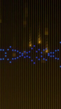 Animation of data processing over moving columns on black background. Global technology, computing and digital interface concept digitally generated video.
