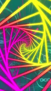 Neon şekiller üzerinde medya simgelerinin canlandırılması. Küresel iş ve dijital arayüz kavramı dijital olarak oluşturulmuş video.