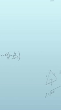 Mavi arka planda matematiksel veri işleme animasyonu. Bilim ve öğrenme kavramı dijital olarak oluşturulmuş video.