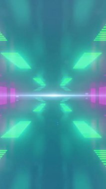 Renkli dijital tünelin üzerindeki ışık noktalarının animasyonu. Soyut arkaplan, şablon ve doku kavramı dijital olarak oluşturulmuş video.