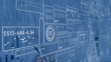 Kıdemli erkek bilim adamı notları karalıyor ve veri analizi için holografik veri panellerine neden oluyor. Bilim, yenilik, teknoloji, araştırma, fütüristik, veri görselleştirme, laboratuvar