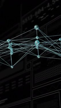 Siyah zemin üzerindeki DNA ipliği üzerinde istatistik ve dijital veri işleme animasyonu. Dijital olarak oluşturulmuş küresel bağlantılar, hesaplama ve veri işleme kavramı.