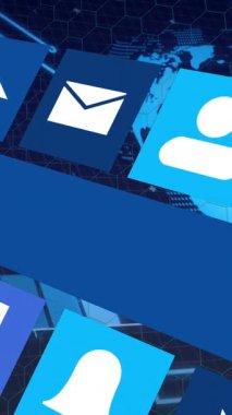 Bildirimler için dijital simgelerin animasyonu ve teknoloji geçmişi üzerinden haberler. communication, networking, interface, futuristic, innovation, data