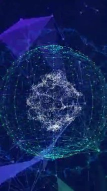 Renkli şekiller üzerinde beneklerin ve kürenin animasyonu. Sosyal medya ve dijital arayüz konsepti dijital olarak oluşturulmuş video.