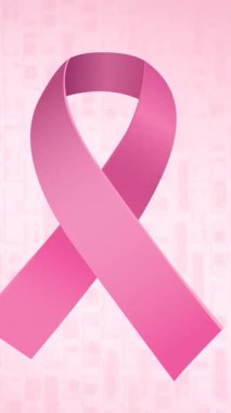 Pembe arka planda görünen pembe kurdele logosu animasyonu. Göğüs kanseri pozitif farkındalık kampanyası konsepti dijital olarak üretildi.