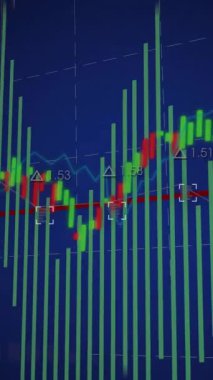Finansal veriler ve borsa analizleri mavi arka planda. Finans, işletme, ekonomi, büyüme, yatırım