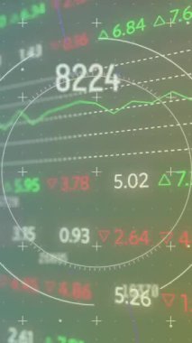 Kapsam ve ızgara üzerinden finansal veri işleme animasyonu. Küresel iş, finans, bağlantılar, bulut hesaplama ve veri işleme kavramı dijital olarak oluşturulmuş video.