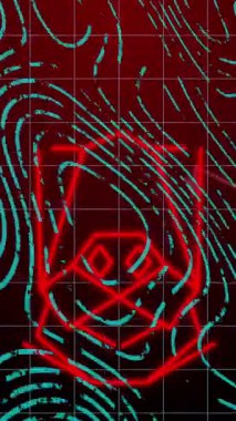 Kırmızı arkaplan üzerinde veri işleme ve topoğrafya animasyonu. Küresel ağ ve iş veri teknolojisi kavramı