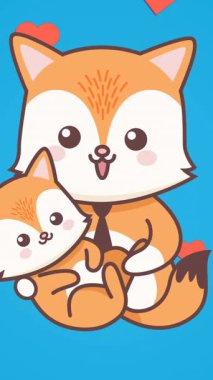 Tilki ailesinin kalp simgelerini kucaklayan bileşimi. Mutlu aile, sevgi ve destek konsepti dijital olarak oluşturulmuş imaj.