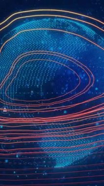 Ağ bağlantısı simgeleri ve soyut dijital arkaplan üzerinde veri akışı animasyonu. Teknoloji, modern, iletişim, fütürist, internet