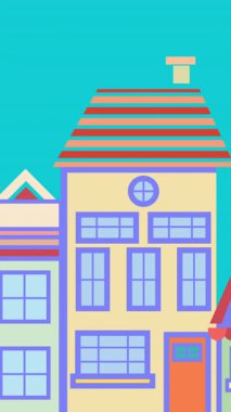 Mavi arka planda şehir manzarası animasyonu. Küresel iş ve dijital arayüz kavramı dijital olarak oluşturulmuş video.