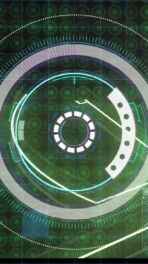 Daire şeklindeki yeşil desenlerle gelecekteki dijital arayüzün animasyonu. Teknoloji, sanal, soyut, hud, siber, veri