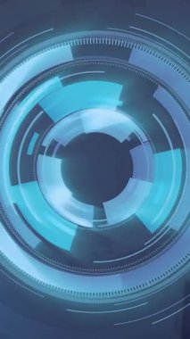 Bulanık teknolojik arka planda fütüristik dairesel arayüz canlandırılıyor. Teknoloji, yenilik, dijital, siber, holografik, sanal