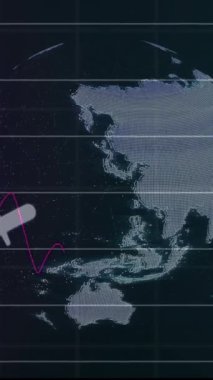 Dönen dünyanın finansal veri tabloları ve grafikleri canlandırılıyor. Finans, animasyon, küresel, veri görselleştirme, analitik, teknoloji