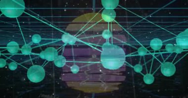 Soyut turkuaz kürelerin yükleme ağında gizli kümeleri açığa çıkarmak için maddeleşir ve döndürür. Fütürist, dijital, teknoloji, yenilik, siber, soyut, vizyoner