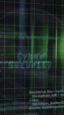 Programlama dili animasyonu, siber güvenlik, veri sunucu sistemleri üzerindeki mesaj simgeleri. Dijital bileşik, kodlama, koruma, ağ, teknoloji, veri merkezi ve ağ sunucusu.