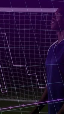 Tasarruf topu, dijital animasyonu olan futbolcu gol ağında üst üste biniyor. Spor, atlet, takım çalışması, rekabetçi, oyun, dinamik