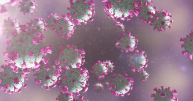 Mor arka plana karşı çoklu mikro Covid-19 hücreleri