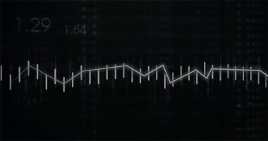 Koyu ekranda, kene çubukları ve sayısal etiketlerle dalgalanan beyaz çizgi grafiği gösteriliyor. Analizler, finans, teknoloji, dijital, arayüz, veri, grafik
