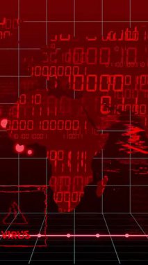 Virüs ve kötü amaçlı yazılım uyarıları dijital dünya haritası animasyonunda yer alır. Siber güvenlik, tehdit, veri, koruma, hackleme, güvenlik