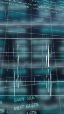 Şebekedeki finansal veriler üzerinden veri işleme animasyonu. Küresel spor yarışması veri işleme ve teknoloji konsepti dijital olarak oluşturulmuş video.