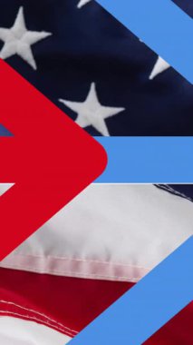 Amerikan bayrağı üzerinde hareket eden beyaz mavi ve kırmızı oklar. Vatanseverlik ve kutlama konsepti dijital olarak oluşturulmuş imaj.