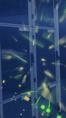 Bilgisayar sunucularında devre kartı ve veri işleme animasyonu. Dijital olarak oluşturulmuş küresel bağlantılar, hesaplama ve veri işleme kavramı.