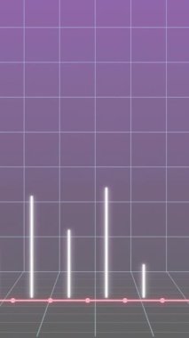 Üzerinde pembe noktalar ve çizgiler olan bar çizelgesi, şebeke arka planında veri analizi animasyonu. İstatistikler, analitikler, görselleştirme, bilgi, teknoloji, araştırma