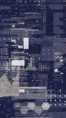 Borsa ve diyagramlar ve veri işleme üzerindeki noktaların animasyonu. Küresel teknoloji ve dijital arayüz konsepti dijital olarak oluşturulmuş video.