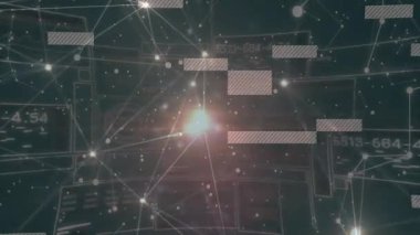 Başlangıçta parlayan düğümler, birbirine bağlanan çizgiler, kayan çubuklar, veri akışını gösteren yanıp sönen ışıklar. Fütürist, siber, soyut, teknoloji, dijital alarm, yenilik, ağ