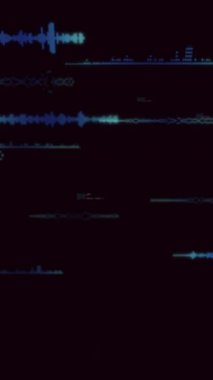 Dijital ses dalgalarının animasyonu ve karanlık arkaplanda veri görselleştirmesi. Teknoloji, soyut, analiz, modern, gelecekçi